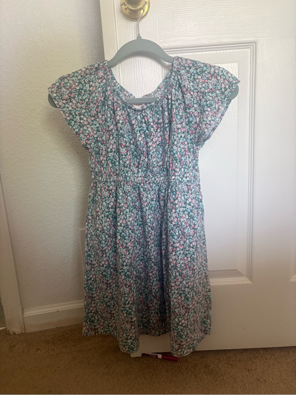 Cat & Jack Green Floral Dress with Pink Accents